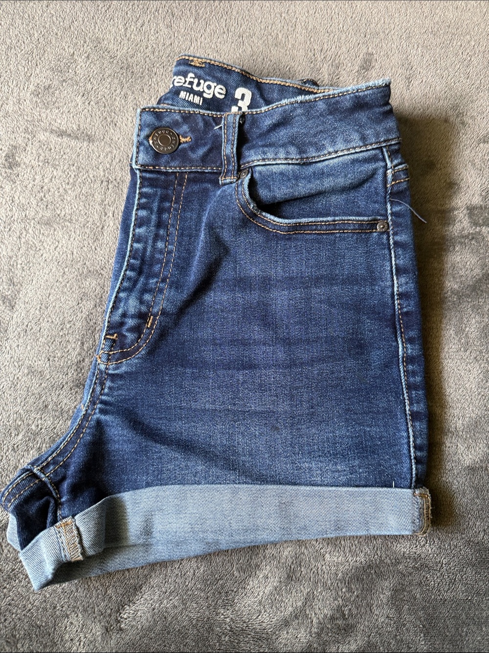 refuge Dark Blue High-Rise Cuffed Jean Shorts